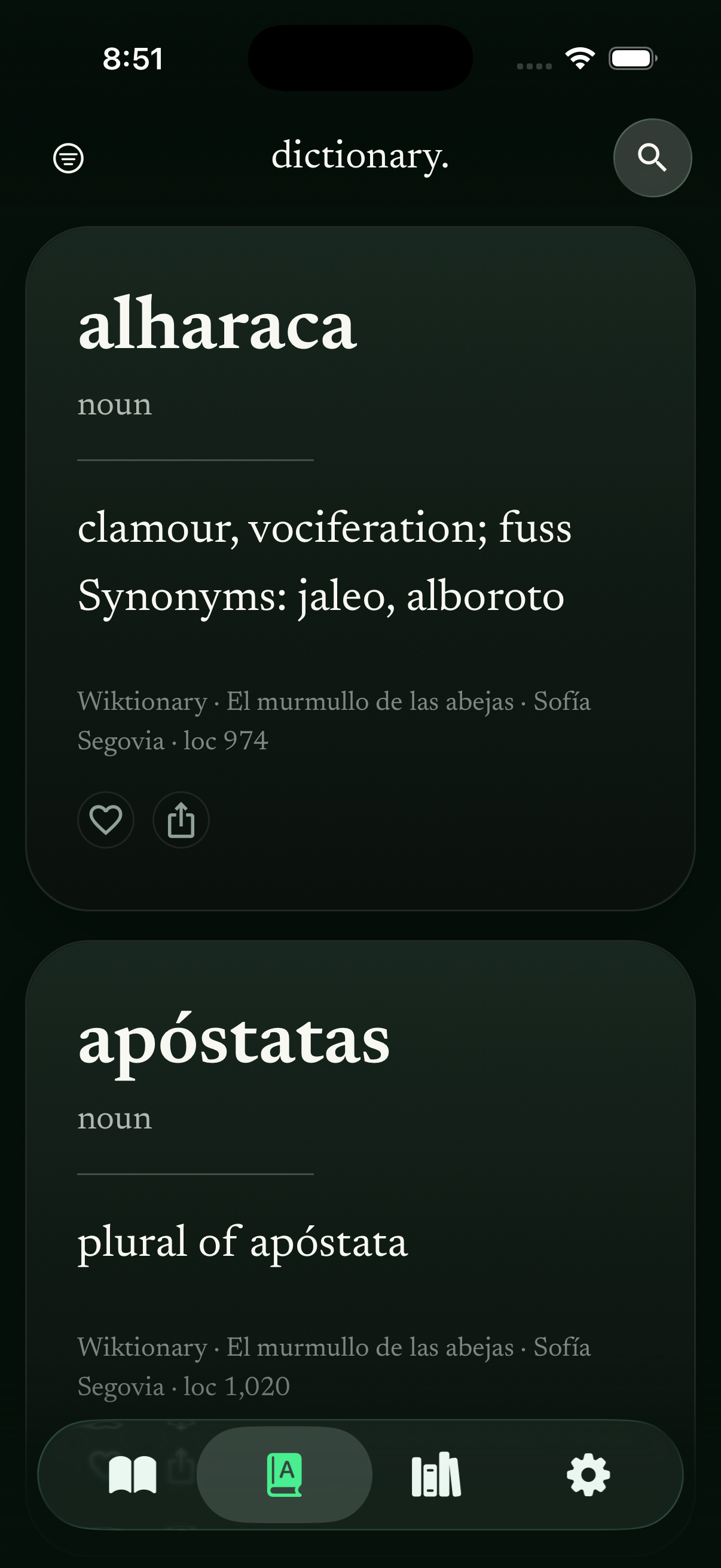 relic dictionary view